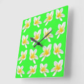 Grün Frangipani Freude, große quadratische Wall Uh Wanduhr (Winkel)