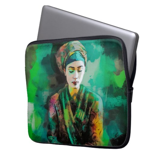 Grün-Frau Laptopschutzhülle (Vorderseite Links)