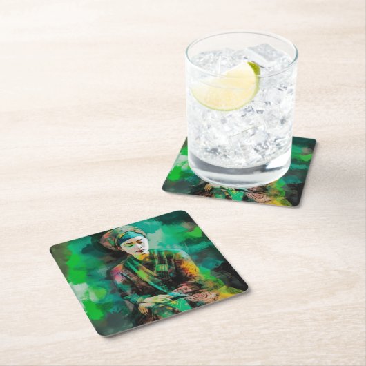 Grün-Frau Rechteckiger Pappuntersetzer (Vor Ort)