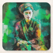 Grün-Frau Rechteckiger Pappuntersetzer (Vorderseite)