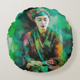 Grün-Frau Rundes Kissen
