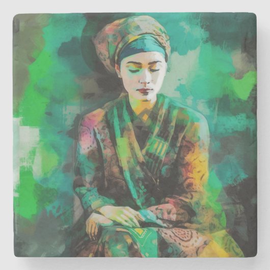 Grün-Frau Steinuntersetzer (Vorderseite)