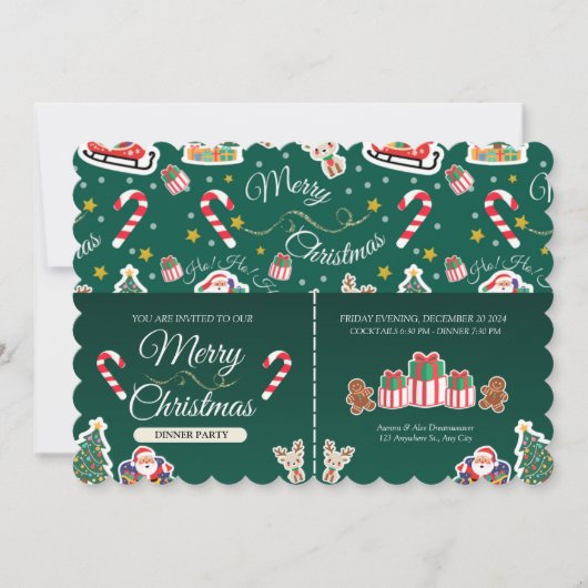 Grün frohe Weihnachten HO!HO!HO! Kundenspezifische Einladung (Vorderseite)