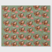 Grün frohe Weihnachten mit 1 Herz Foto und Name Geschenkpapier (Flach)