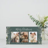 Grün frohe Weihnachten Moderne 3 Foto Ferienkarte Dankeskarte (Stehend Vorderseite)