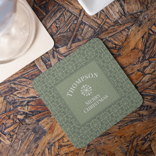 Grün frohe Weihnachten Moderne Elegante Schneefloc Rechteckiger Pappuntersetzer