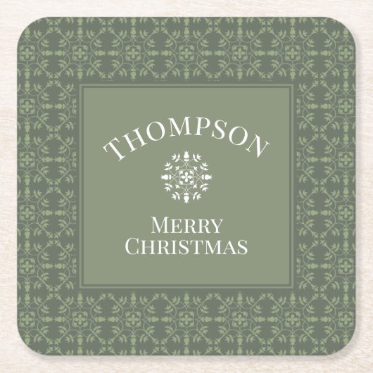 Grün frohe Weihnachten Moderne Elegante Schneefloc Rechteckiger Pappuntersetzer (Vorderseite)