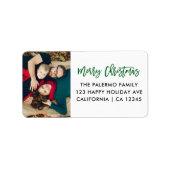 Grün frohe Weihnachten Moderne Typografie Foto Adressaufkleber (Vorne)