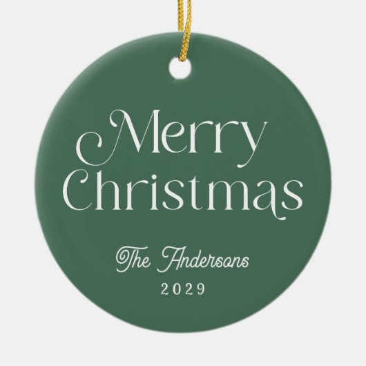 Grün frohe Weihnachten Modernes Foto Keramik Ornament (Vorne)