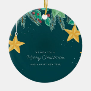 Grün frohe Weihnachten und ein glückliches Neujahr Keramik Ornament