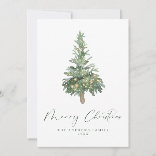 Grün frohe Weihnachten Wasserfarben Tree Non-Foto (Vorderseite)