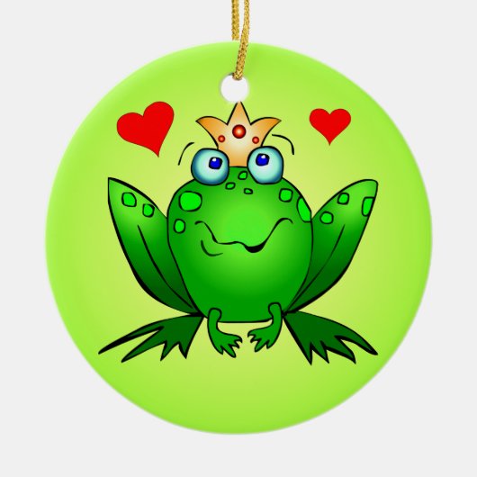 Grün Frosch-Prinz-Prinzessin Cartoon Frogs Hearts Keramikornament (Vorne)