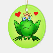 Grün Frosch-Prinz-Prinzessin Cartoon Frogs Hearts Keramikornament (Links)