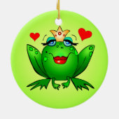 Grün Frosch-Prinz-Prinzessin Cartoon Frogs Hearts Keramikornament (Hinten)
