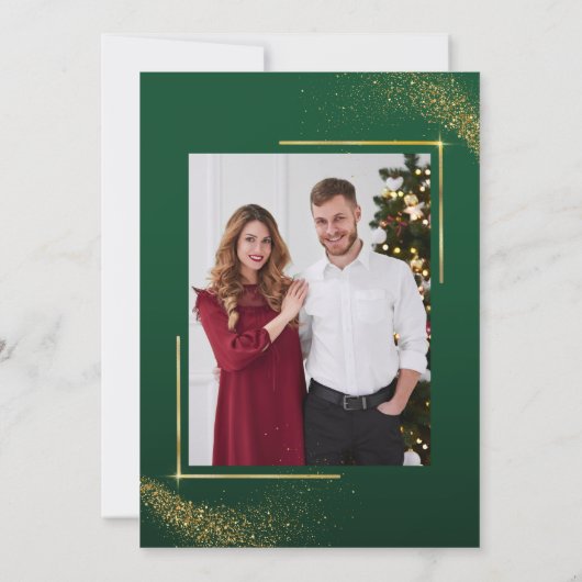 Grün funkelnde Weihnachtsbaumhochzeit Einladung (Rückseite)