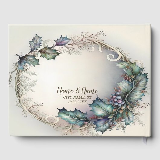 Grün für Hochzeitsfeier Lila Blätter Goldene Elega Gästebuch (Rückseite)