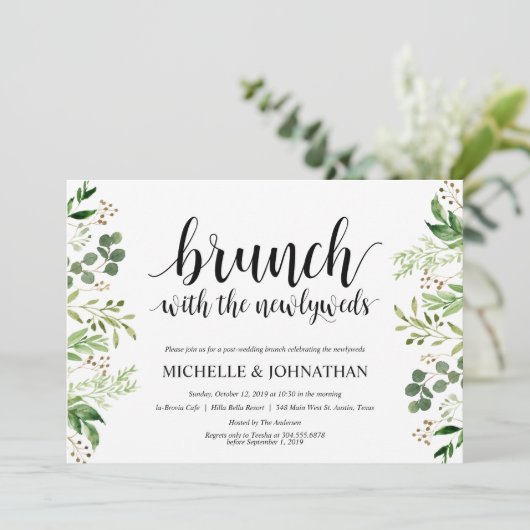 Grün geben Hochzeits-Brunch-Einladungs-Karte Einladung (Stehend Vorderseite)