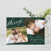 Grün gebürstet Kariert 3 Foto Feiertagskarte (Stehend Vorderseite)