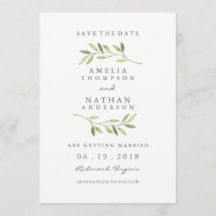 Grün gedecktes Blatt für die Hochzeit speichern da Save The Date