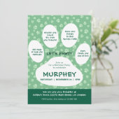 Grün Gelassen, Pawty, Paw Print Einladung (Stehend Vorderseite)