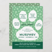 Grün Gelassen, Pawty, Paw Print Einladung (Vorne/Hinten)