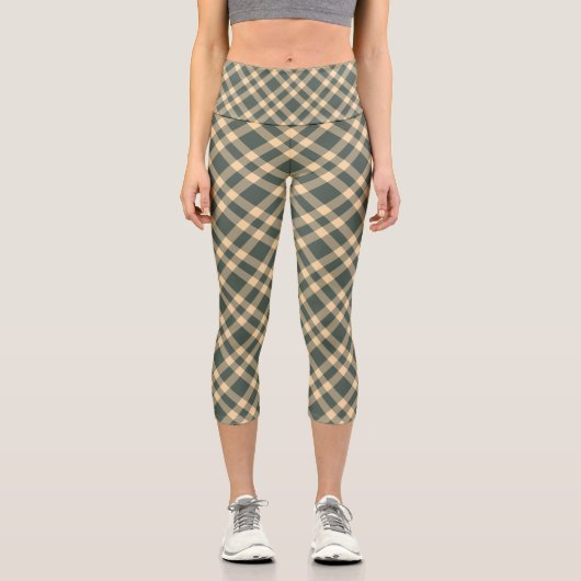 Grün Gelb Karomuster Capri Leggings (Vorderseite)