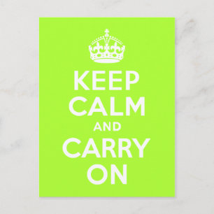 Grün Gelb Keep Calm und Mach Weiter Postkarte