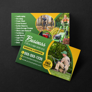 Grün & Gelb Lawn Care Landscaping Mähen Visitenkarte
