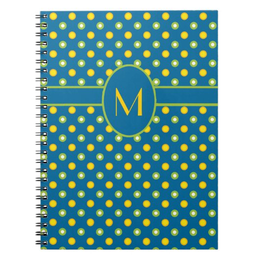 Grün, Gelb Polkas Mit Monogramm SpiralNotebook Notizblock (Vorderseite)