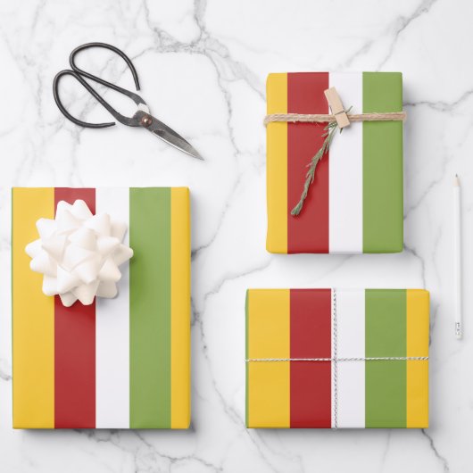 Grün Gelb Rot Streifen Geschenkpapier Set (Vorderseite)