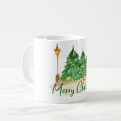 Grün-Gelb-Wasserfarben-Weihnachtsbaum Kaffeetasse (Vorderseite Links)