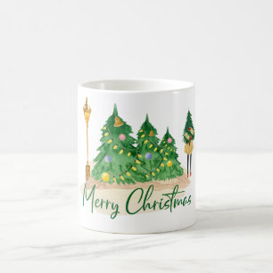 Grün-Gelb-Wasserfarben-Weihnachtsbaum Kaffeetasse