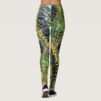 Grün Gelbe Alligator Krokodil Drachen Leder Leggings