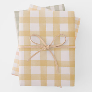 Grün Gelbe Aquarell-Gingham Geschenkpapier Set
