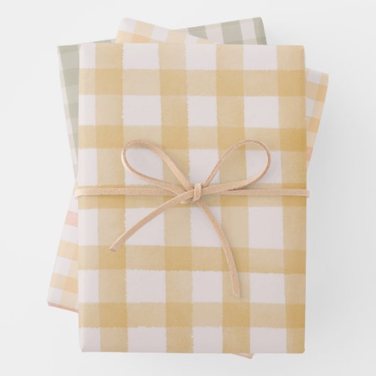 Grün Gelbe Aquarell-Gingham Geschenkpapier Set (Beispiel)