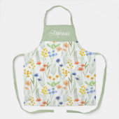 Grün Gelbe Aquarell-Wildblume Benutzerdefinierter  Schürze (Vorderseite)