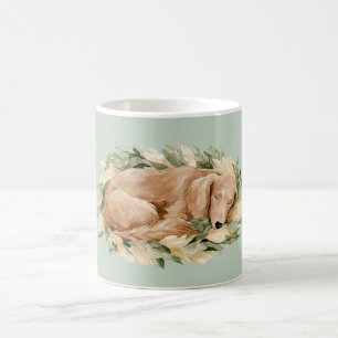 Grün Gelbe Blätter Fallen Schlafender Hund Kaffeetasse