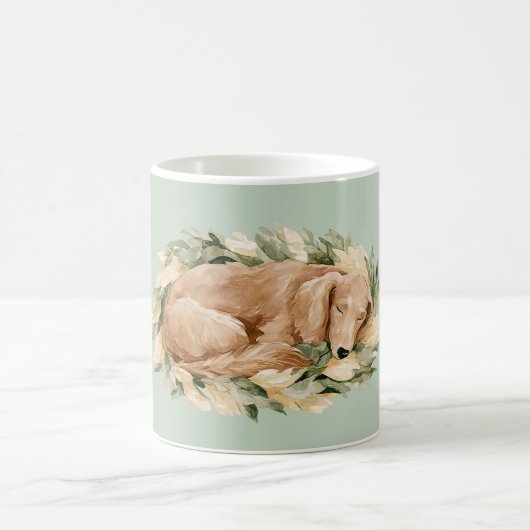 Grün Gelbe Blätter Fallen Schlafender Hund Kaffeetasse (Mittel)