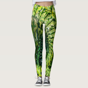 Grün Gelbe Fraktal-Kunst Leggings