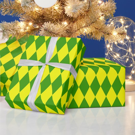 Grün Gelbe Harlekin-Karomuster  Geschenkpapier