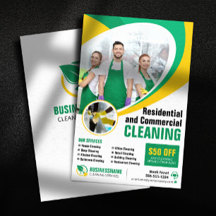 Grün Gelbe Hausreinigung Haushälterin Flyer