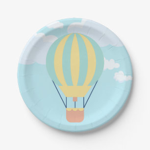 Grün-Gelbe Heißluftballon im Himmel Pappteller