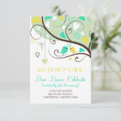 Grün-gelbe Lovebirds Hochzeitskarte Einladung (Stehend Vorderseite)