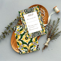 Grün gelbe mediterrane Fliesen Hochzeit RSVP