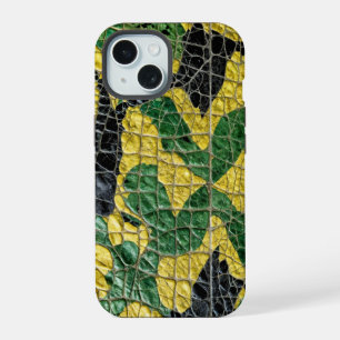 Grün Gelber Alligator Krokodil Drachen Leder iPhone 15 Hülle