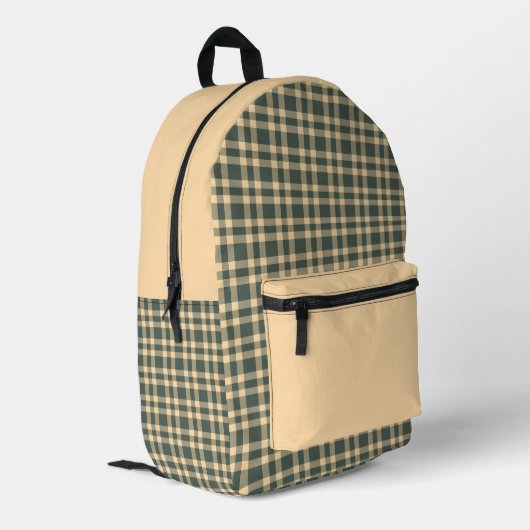 Grün Gelbes Karomuster Bedruckter Rucksack (Rückseitige Ecke links)