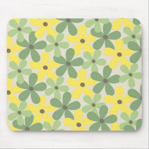 Grün Gelbes Retro Y2K 70er Blumenmuster Mousepad