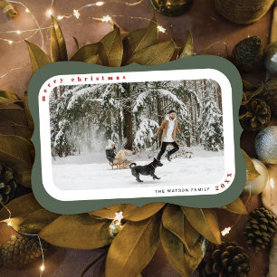 Grün gerahmte Foto-Familien-Weihnachtskarte Feiertagskarte