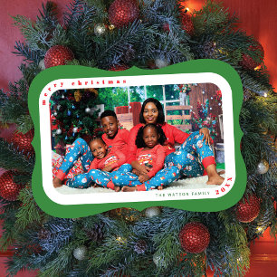 Grün gerahmte Foto-Familien-Weihnachtskarte Feiertagskarte