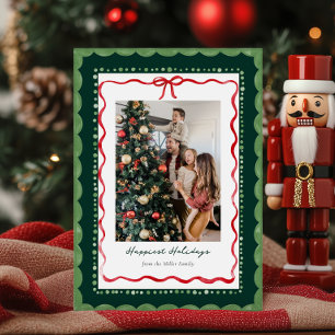 Grün gerahmte Weihnachtsfotokarte mit gewelltem Ra Feiertagskarte